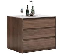 Isla de cocina multifuncional con parte superior de piedra sinterizada, armario de almacenamiento de madera maciza, diseño minimalista moderno, tamaño pequeño para espacios compactos (marrón)