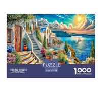 Isla de Santorini Puzzle 1000 Piezas para La Familia-Rompecabezas Difícil, Apto para Adultos Y Adolescentes A Partir De 12 Años 52x38cm/1000pcs