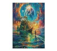 Isla del Barco Viajero Puzzles 300 Piezas Construir DIY 3D Sin Pegamento Rainbow Dreamily Fantastical Rompecabezas para Adultos Maquetas Educativas Aliviar Estrés Estera Portátil 300 PCS