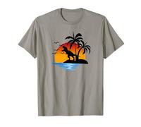 Isla dinosaurio palmeras playa verano sol atardecer mar olas Camiseta