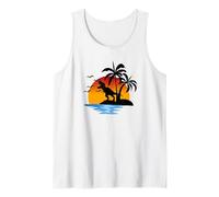 Isla dinosaurio palmeras playa verano sol atardecer mar olas Camiseta sin Mangas