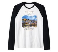 Isla griega Creta Grecia con Rethimno Town Harbour Camiseta Manga Raglan