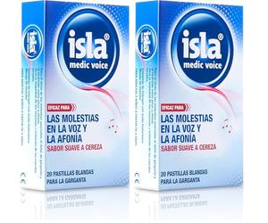 Isla Medic Voice Pastillas Blandas para Chupar, Alivian las Molestias de la Garganta, Voz y Afonía, con Musgo de Islandia, para Adultos y Niños a Partir de 6 Años, Sabor Cereza, 20 Pastillas