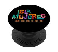 Isla Mujeres México Retro Tropical Diseño Tipográfico PopSockets PopGrip Adhesivo