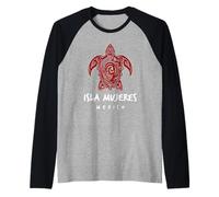 Isla Mujeres Tribal Tortuga Marina Océano Arte Diseño Playa Norte Camiseta Manga Raglan