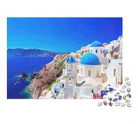 Isla Santorini Vista 1000 Piezas Papel Ecológico Rompecabezas Premium para Adultos Descompresión del Juego Educativo Decoración De Paredes Y Regalos 38x26cm/1000pcs