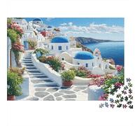 Isla Santorini Vista Rompecabezas 1000 Piezas, Isla Santorini escaleras Blancas, Estético y Desafiante, Entretenimiento Creativo, Regalo para Mujeres y Hombres, Decoración Hogar