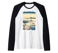 Isla Tsukuda en Musashi Hokusai Vintage Retro Arte Japonés Camiseta Manga Raglan
