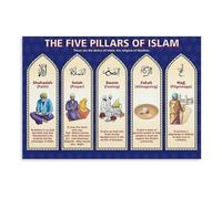 Islamic Educational Poster Five Pillars of Islam Shahada Salat Zakat Sawm Hajj Canvas Wall Art Print for Home School Mosque(Unframed,08X12inch(20X30cm))
