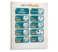 Islamic Educational Poster for Office Wudu Steps Ablution Visual Learning Guide Canvas Wall Art(Framed,08x12inch(20x30cm))