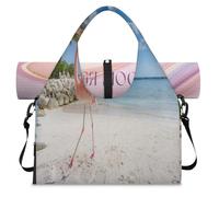 Island Beach - Bolsa deportiva de lona con compartimento para zapatos, diseño de flamencos, fin de semana, bolsa de equipaje para gimnasio, yoga, viajes, color, L, Bolsa de viaje