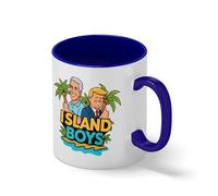 Island Boys Funny Political Satire Mug - Sarcastic News & Politics Coffee Cup - Novelty Gag Gift for Men and Women Blanca taza de café con el borde azul y la manija Mug