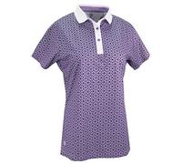 Island Green Golf Ladies Flower Print Breathable Flexible Moisture Wicking Zip Neck Polo Shirt Camisa, Mujer, Azul y Blanco, Talla 14