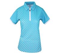 Island Green Golf Ladies Sublimated Zip Neck Breathable Moisture Wicking Flexible Polo Shirt Camisa, Mujer, Piscina Profunda/Blanco, 42