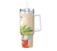 Island of Cuba Print - Botella térmica para bebidas frías y calientes (40 onzas) con pajilla y pajilla y asa