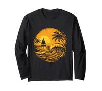 Island Sailboat - Vacaciones Retro en la Playa de Vacaciones de Primavera Manga Larga