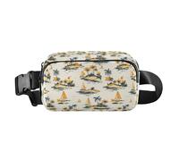 Island Scenery - Bolsa cruzada con diseño de barco y acuarela para mujeres y hombres, mini bolsa de pecho con correa ajustable para viajes, vacaciones, correr, paisaje isla barco acuarela, 1 size