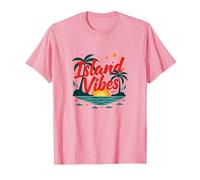 Island Vibes Only: Escapada al Atardecer al paraíso Tropical Camiseta, Hombre, Rosado, L