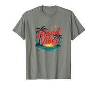 Island Vibes Only: Escapada al Atardecer al paraíso Tropical Camiseta, Hombre, Verde Militar Jaspeado, XL
