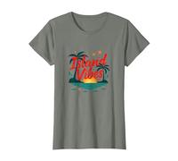 Island Vibes Only: Escapada al Atardecer al paraíso Tropical Camiseta, Mujer, Verde Militar Jaspeado, L