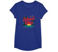Island Vibes Only: Escapada al Atardecer al paraíso Tropical Camiseta, Niñas, Azul Real, XS