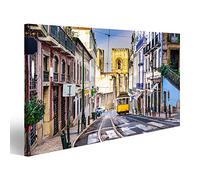 islandburner, Cuadro Cuadros Lisboa, Paisaje Urbano de Porgugal y tranvía Cerca de la Catedral de Lisboa. Impresión Lienzo Formato Grande Cuadros Modernos QOG