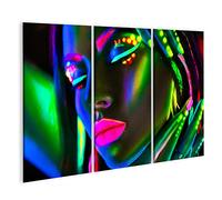 islandburner, Cuadro Cuadros Moda Modelo Mujer en luz de neón Retrato de Hermosa Modelo niña con Maquillaje Fluorescente de Colores Impresión Lienzo Formato Grande Cuadros Modernos Sam