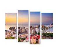 islandburner Cuadro en Lienzo Malaga Spain Twilight Skyline Towards Mediterranean Sea