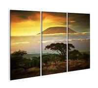 islandburner Cuadro en Lienzo Monte Kilimanjaro Sabana Amboseli Kenya Nubes Línea Línea de la Puesta del Sol Vista del Paisaje África Cuadros Modernos Decoracion Impresión Salon