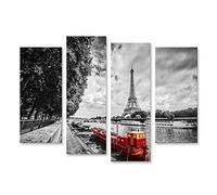 islandburner Cuadro en Lienzo Torre Eiffel sobre el río Sena París Francia Vintage Rojo Barco turístico Agua Negro Blanco Cuadros Modernos Decoracion Impresión Salon