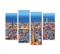 islandburner Cuadro Horizonte de Barcelona, ??Vista aérea en la Noche, España Impresión sobre Lienzo - Formato Grande - Cuadros Modernos JNU