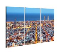 islandburner Cuadro Horizonte de Barcelona, ??Vista aérea en la Noche, España Impresión sobre Lienzo - Formato Grande - Cuadros Modernos JNU