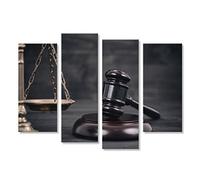islandburner Cuadro Ley y Justicia, Concepto de la legalidad, Escalas de la Justicia y jueces Gavel en un Fondo de Madera Negro. Impresión sobre Lienzo - Formato Grande - Cuadros Modernos JUX
