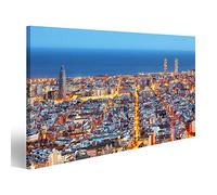 islandburner Cuadro Moderno en Lienzo Barcelona Skyline Noche Aérea España Cuadros Decoracion Cocina Salon