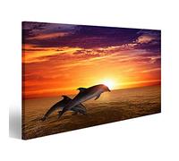 islandburner Cuadro Moderno en Lienzo Delfín Saltando Delfines Hermosa puesta de sol rojo por el mar Cuadros Decoracion Cocina Salon