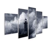 islandburner Cuadro Moderno en Lienzo Gran Océano Olas Tormentosas Sobre Viejo Faro Del Duero Cuadros Decoracion Cocina Salon