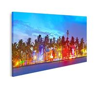 islandburner Cuadro Moderno en Lienzo Miami Beach Florida Ocean Drive Palmeras Luces de colores Cuadros Decoracion Cocina Salon