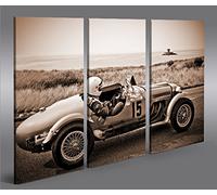 islandburner Cuadro moderno para coche de carreras, coche de carreras de sepia, vintage, clásico Oldie, impresión sobre lienzo, cuadro para sillones, salón, cocina, muebles, oficina, casa, fotografí