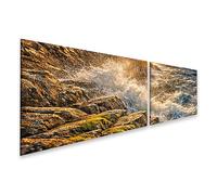 islandburner Cuadro sobre lienzo acantilado costero tormentoso en luz dorada - Mural para amantes de la naturaleza - 2 piezas