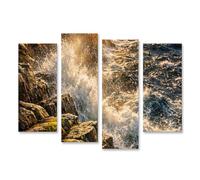 islandburner Cuadro sobre lienzo acantilado costero tormentoso en luz dorada - Mural para amantes de la naturaleza - 4 piezas