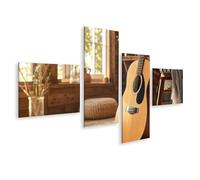 islandburner Cuadro sobre lienzo acogedor ambiente de guitarra mural para sala de estar para amantes de la música - 4 piezas - Edición V1