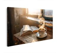 islandburner Cuadro sobre lienzo Acogedor lugar de lectura con café y libro para momentos relajados - Edición F1