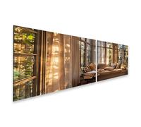 islandburner Cuadro sobre lienzo Acogedor rincón de lectura con luz solar y grandes ventanales - 2 piezas