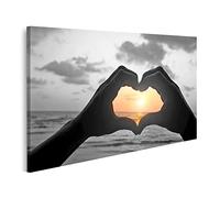 islandburner Cuadro sobre lienzo Amor Positivo Corazón Manos Pareja Playa Cuadros Impresiones Imágenes Mural Decoración de pared