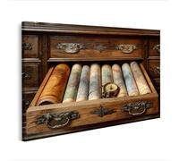 islandburner Cuadro sobre lienzo antiguo cajonera con mapas y brújula para pared - Edición M1