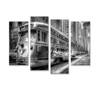 islandburner Cuadro sobre lienzo antiguo tranvía en San Francisco blanco y negro mural - 4 piezas