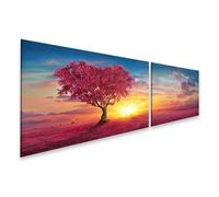 islandburner Cuadro sobre lienzo Árbol rojo en el amanecer paisaje panorámico con pájaros cielo imágenes murales póster