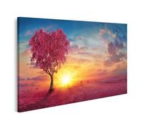 islandburner Cuadro sobre lienzo Árbol rojo en el amanecer paisaje panorámico con pájaros cielo imágenes murales póster