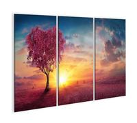 islandburner Cuadro sobre lienzo Árbol rojo en el amanecer paisaje panorámico con pájaros cielo imágenes murales póster