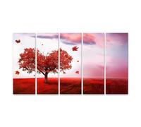 islandburner Cuadro sobre lienzo Árbol rojo en el viento otoñal bajo el sol del cielo rosa cuadros cuadros murales póster
